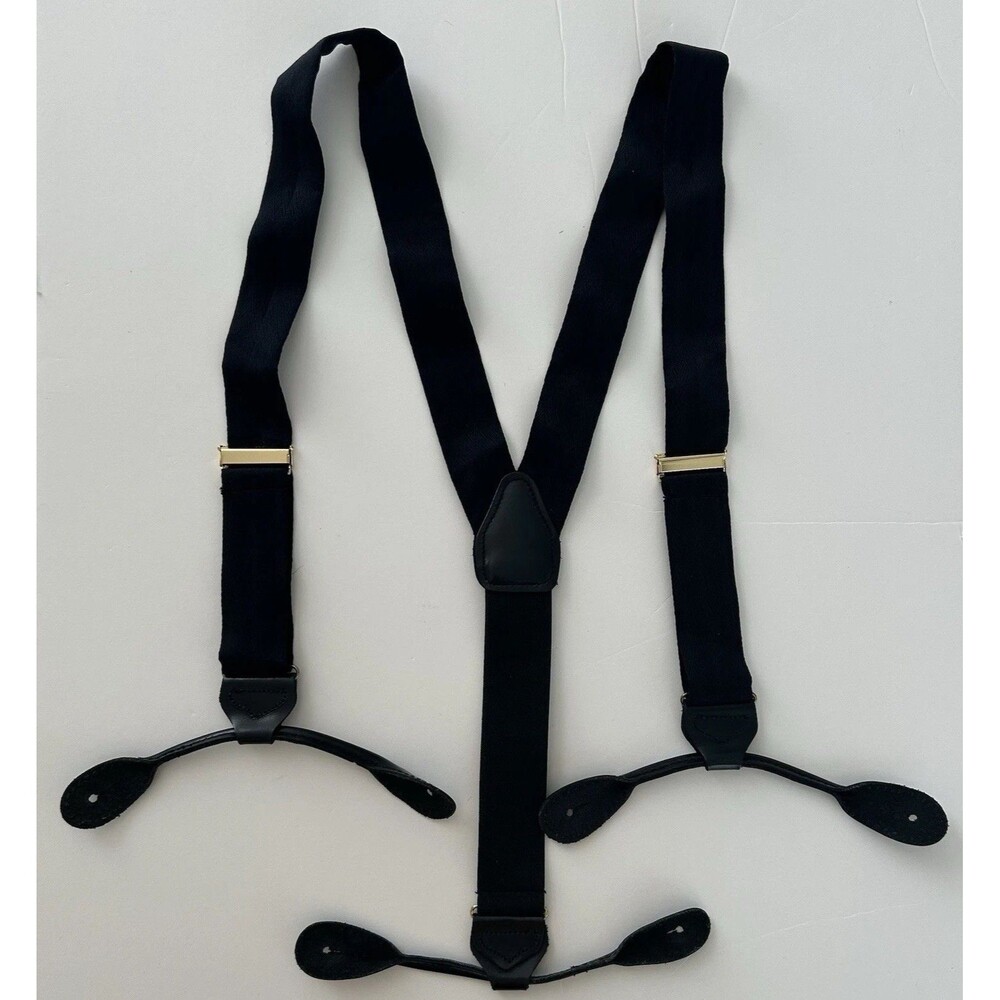Silk Leather Mens Suspenders Black Gold Tone Hardware Adjustable Made In England